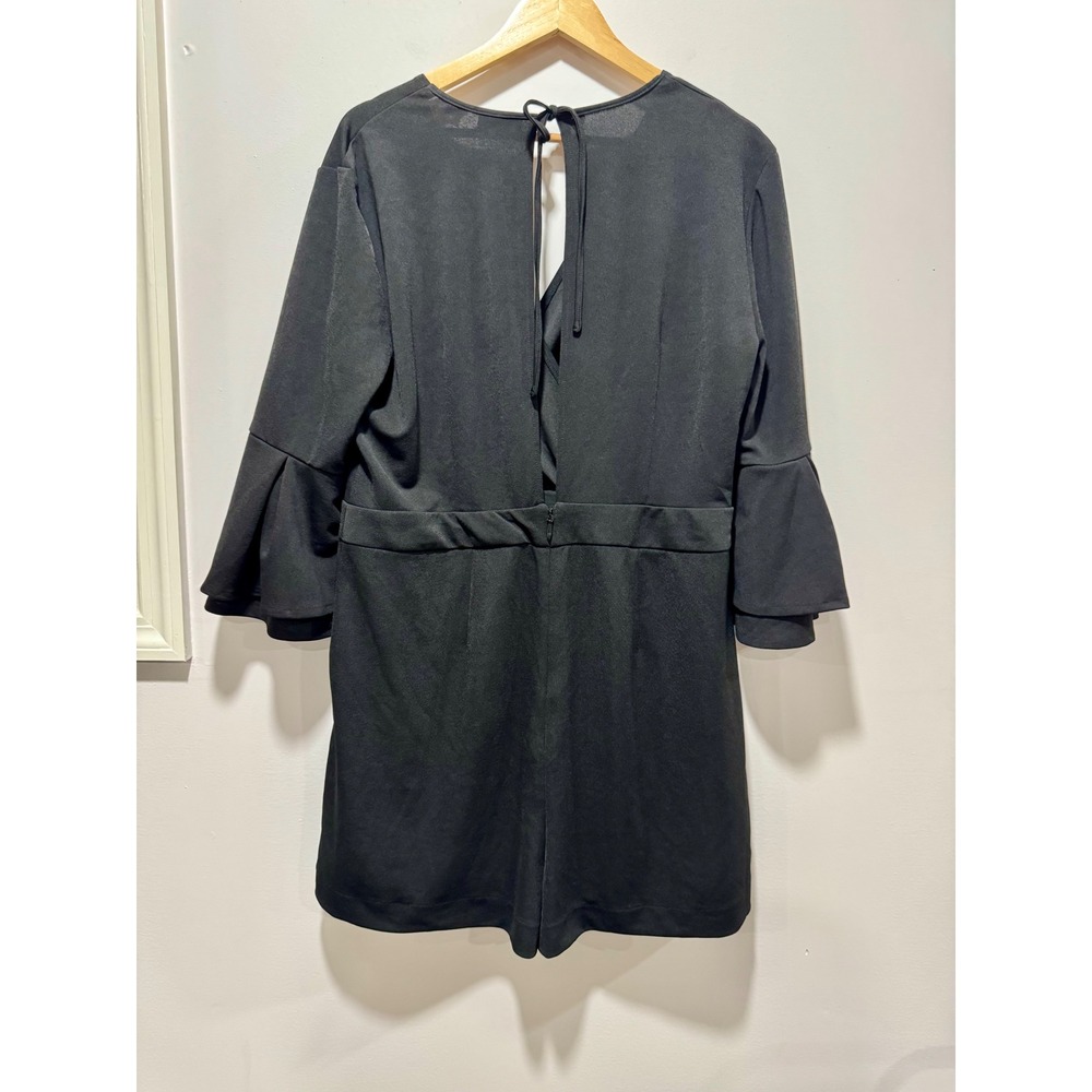 New York & Company Stretch Black Bell Sleeve Romper XL Wrinkle Resistant Wrap - Picture 2 of 5